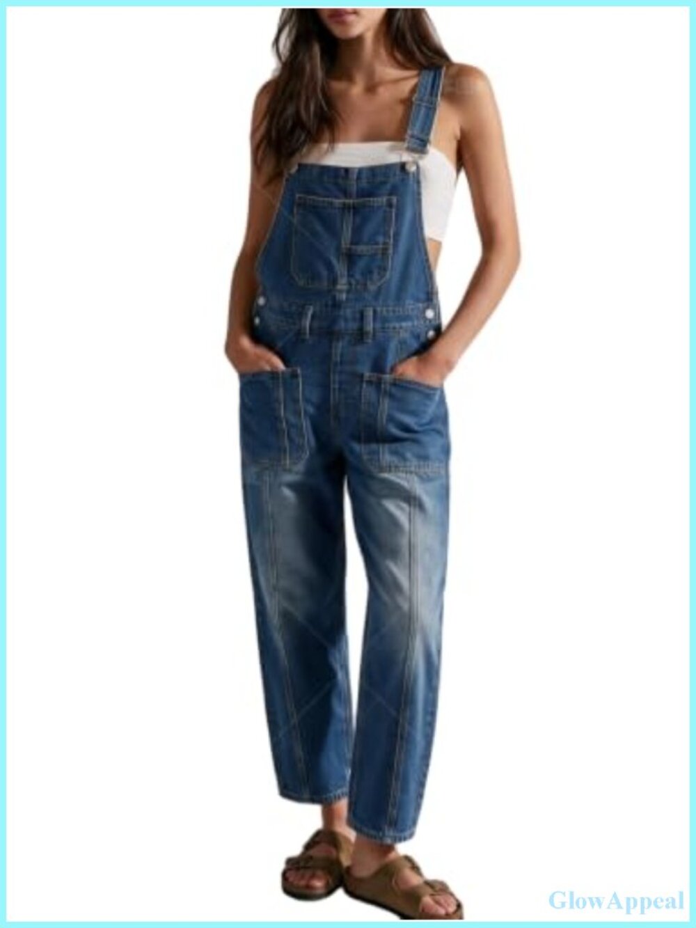 Womens Jean Bib Overalls Barrel Adjustable Strap Denim Jumpsuit